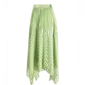 Jonathan Simkhai pleated silk blend midi skirt metallic green $631 NWT